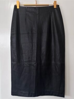 Zara| Black Faux Leather Midi Pencil Skirt w/High 12” Back Slit Sz XS